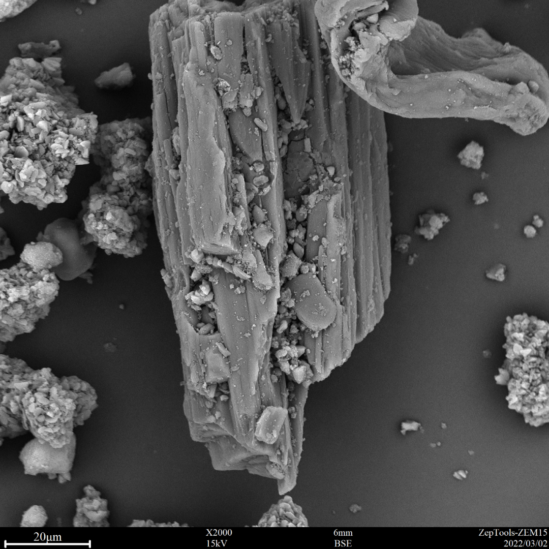 圖5 頭孢稀釋劑(臺(tái)式掃描電鏡2000倍照) 圖5 頭孢稀釋劑(臺(tái)式掃描電鏡2000倍照)